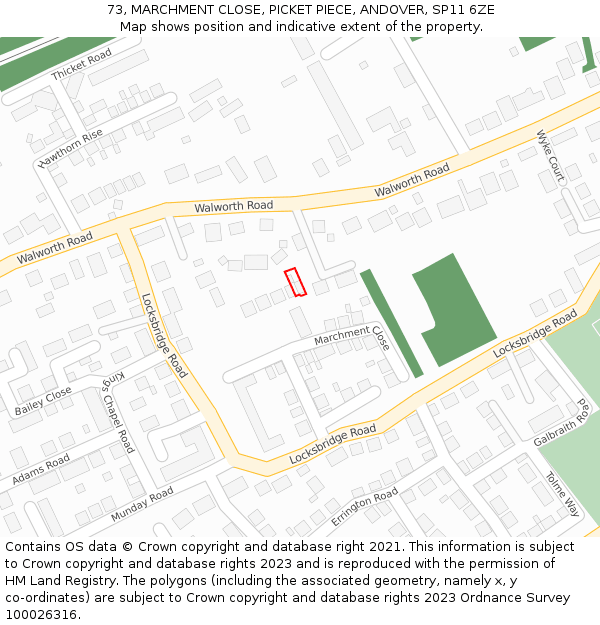 73, MARCHMENT CLOSE, PICKET PIECE, ANDOVER, SP11 6ZE: Location map and indicative extent of plot