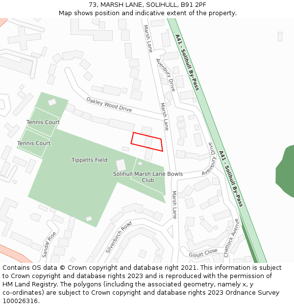 73, MARSH LANE, SOLIHULL, B91 2PF: Location map and indicative extent of plot