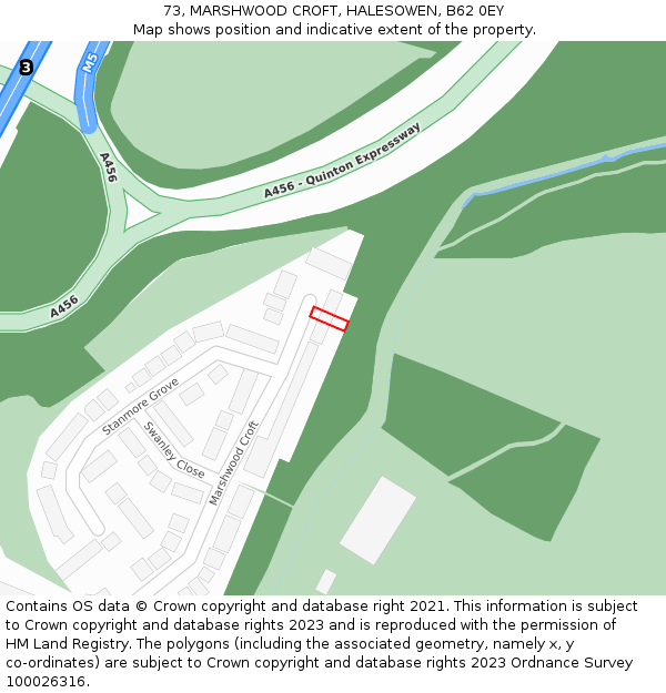 73, MARSHWOOD CROFT, HALESOWEN, B62 0EY: Location map and indicative extent of plot