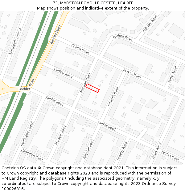 73, MARSTON ROAD, LEICESTER, LE4 9FF: Location map and indicative extent of plot