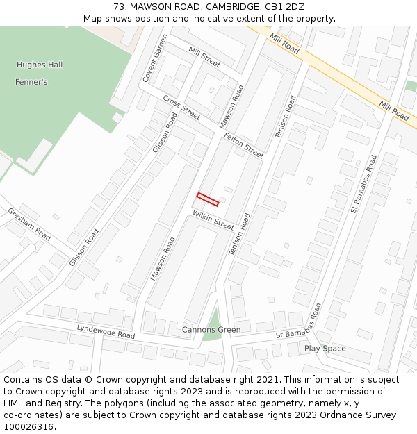 73, MAWSON ROAD, CAMBRIDGE, CB1 2DZ: Location map and indicative extent of plot