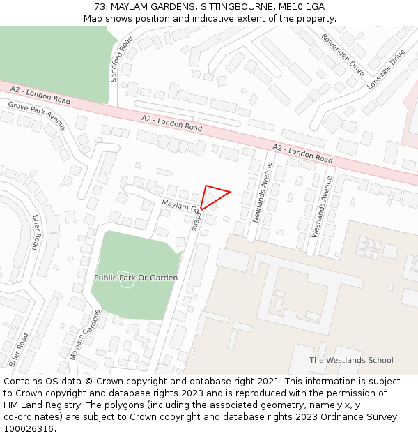 73, MAYLAM GARDENS, SITTINGBOURNE, ME10 1GA: Location map and indicative extent of plot