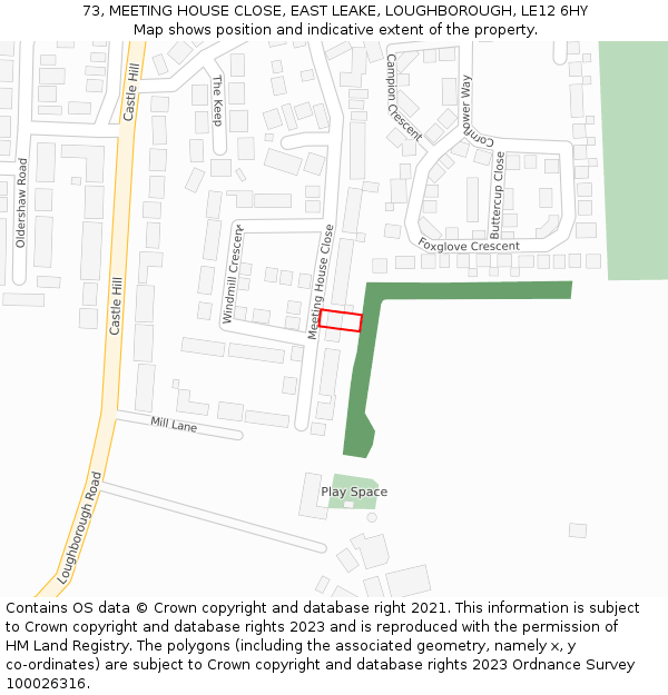 73, MEETING HOUSE CLOSE, EAST LEAKE, LOUGHBOROUGH, LE12 6HY: Location map and indicative extent of plot