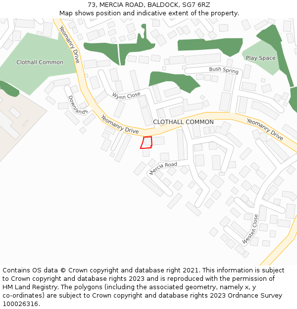 73, MERCIA ROAD, BALDOCK, SG7 6RZ: Location map and indicative extent of plot