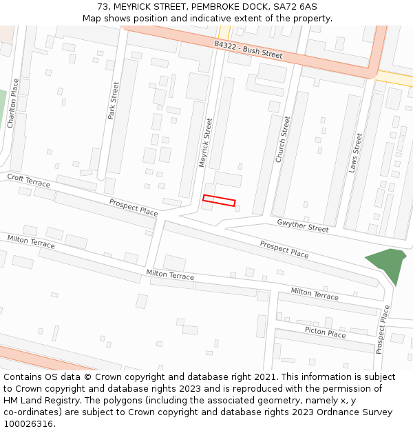 73, MEYRICK STREET, PEMBROKE DOCK, SA72 6AS: Location map and indicative extent of plot