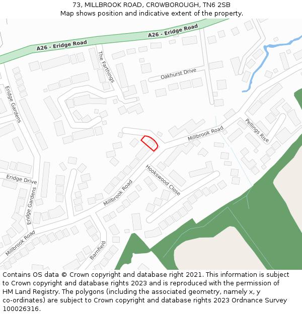 73, MILLBROOK ROAD, CROWBOROUGH, TN6 2SB: Location map and indicative extent of plot