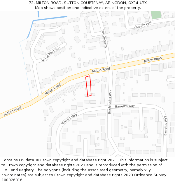 73, MILTON ROAD, SUTTON COURTENAY, ABINGDON, OX14 4BX: Location map and indicative extent of plot