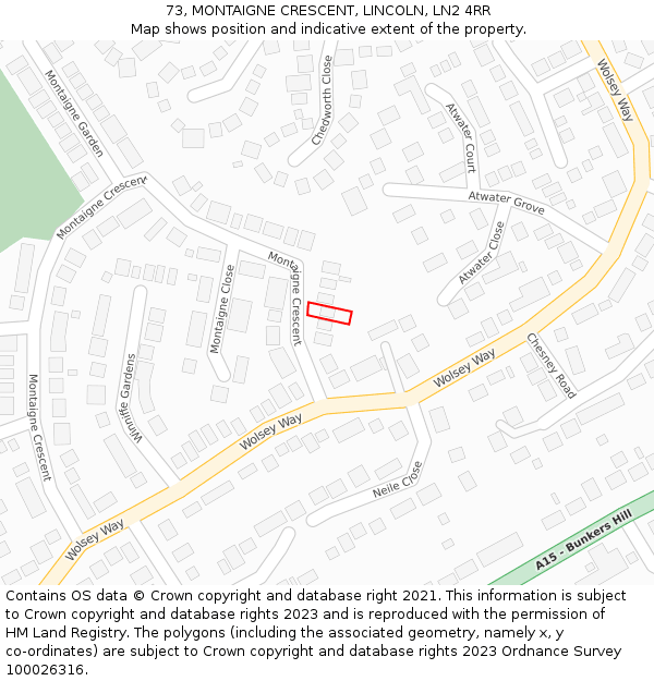 73, MONTAIGNE CRESCENT, LINCOLN, LN2 4RR: Location map and indicative extent of plot