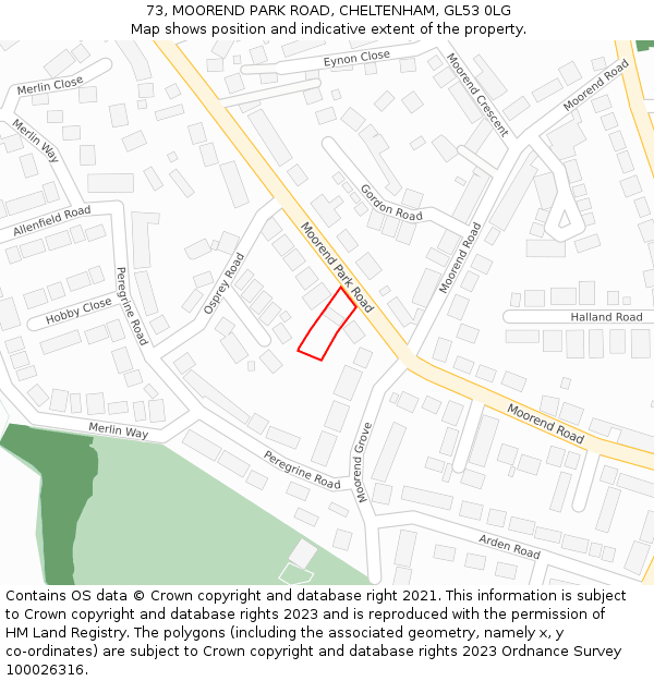 73, MOOREND PARK ROAD, CHELTENHAM, GL53 0LG: Location map and indicative extent of plot