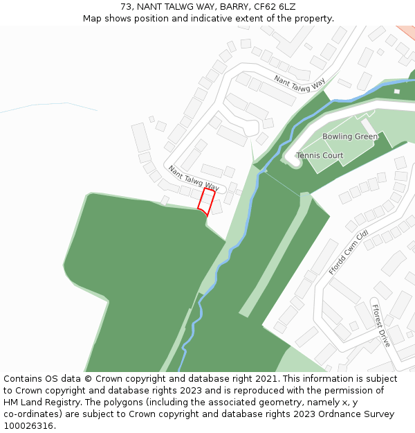 73, NANT TALWG WAY, BARRY, CF62 6LZ: Location map and indicative extent of plot