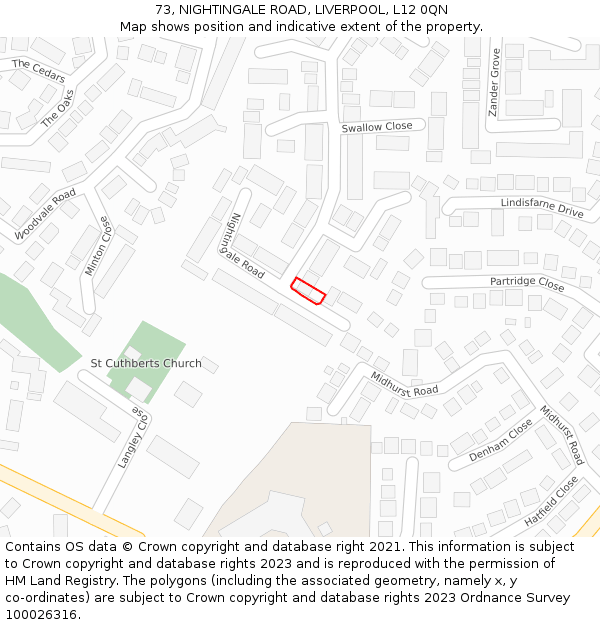73, NIGHTINGALE ROAD, LIVERPOOL, L12 0QN: Location map and indicative extent of plot