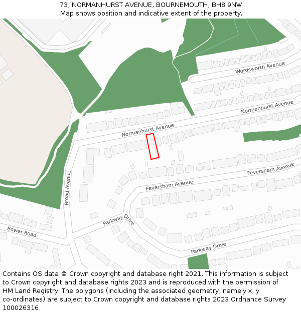 73, NORMANHURST AVENUE, BOURNEMOUTH, BH8 9NW: Location map and indicative extent of plot