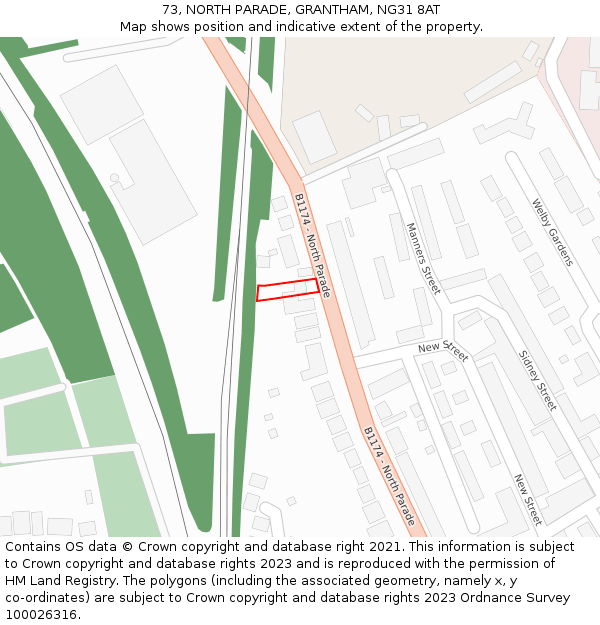 73, NORTH PARADE, GRANTHAM, NG31 8AT: Location map and indicative extent of plot