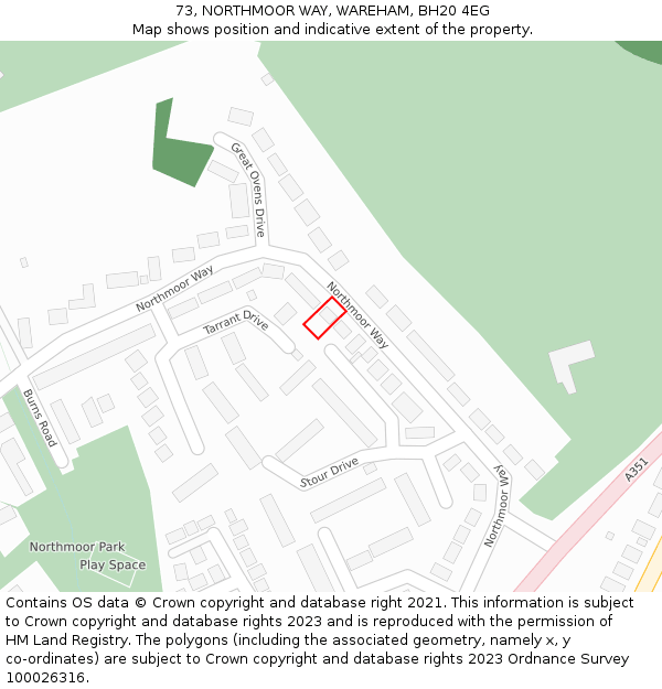 73, NORTHMOOR WAY, WAREHAM, BH20 4EG: Location map and indicative extent of plot