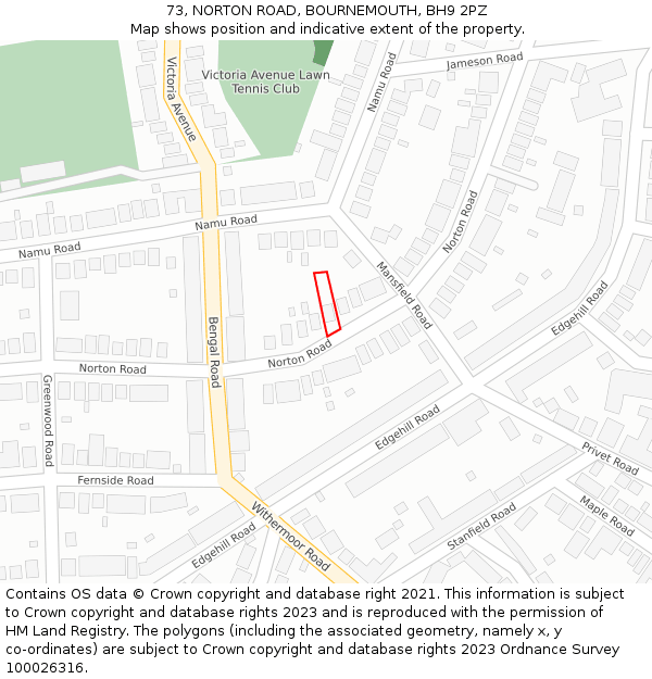 73, NORTON ROAD, BOURNEMOUTH, BH9 2PZ: Location map and indicative extent of plot