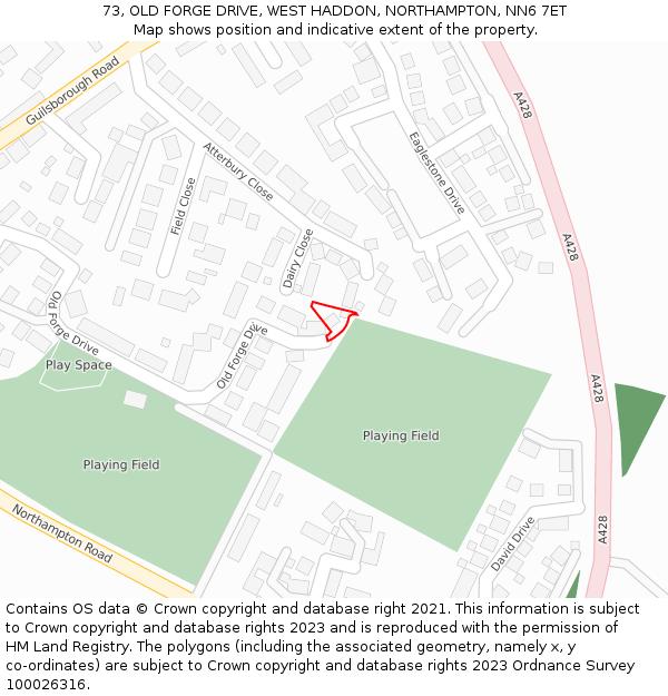 73, OLD FORGE DRIVE, WEST HADDON, NORTHAMPTON, NN6 7ET: Location map and indicative extent of plot