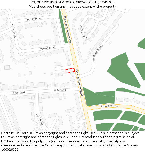 73, OLD WOKINGHAM ROAD, CROWTHORNE, RG45 6LL: Location map and indicative extent of plot