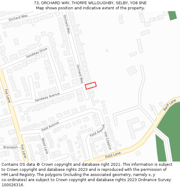 73, ORCHARD WAY, THORPE WILLOUGHBY, SELBY, YO8 9NE: Location map and indicative extent of plot