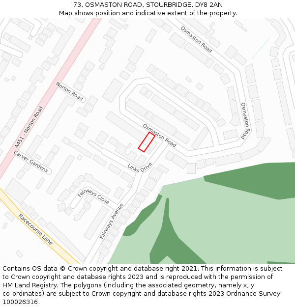 73, OSMASTON ROAD, STOURBRIDGE, DY8 2AN: Location map and indicative extent of plot