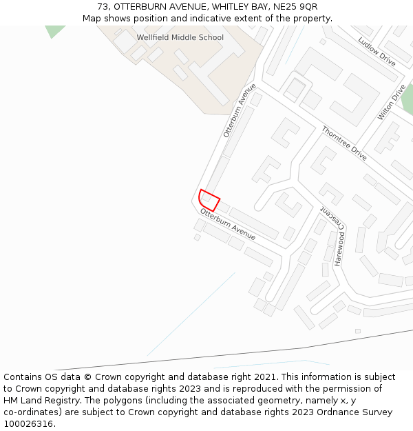 73, OTTERBURN AVENUE, WHITLEY BAY, NE25 9QR: Location map and indicative extent of plot