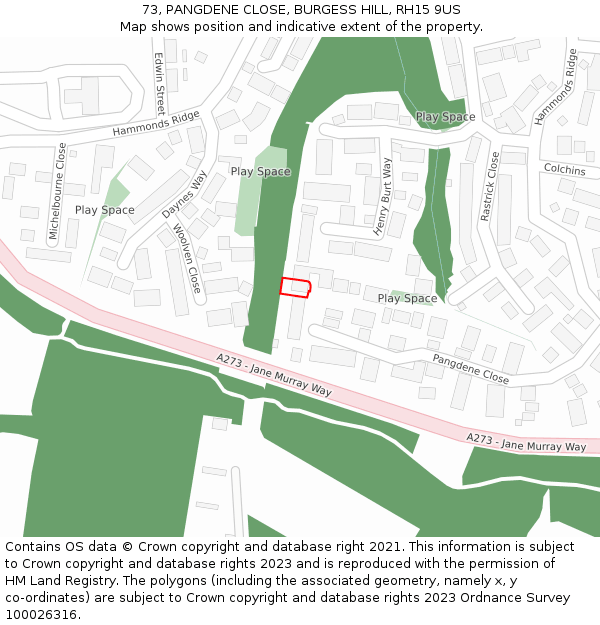 73, PANGDENE CLOSE, BURGESS HILL, RH15 9US: Location map and indicative extent of plot