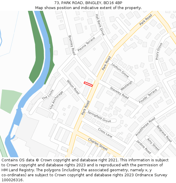 73, PARK ROAD, BINGLEY, BD16 4BP: Location map and indicative extent of plot