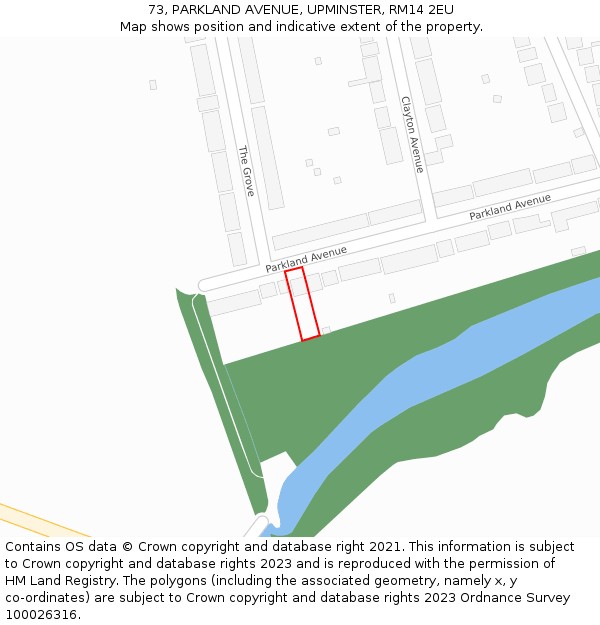 73, PARKLAND AVENUE, UPMINSTER, RM14 2EU: Location map and indicative extent of plot