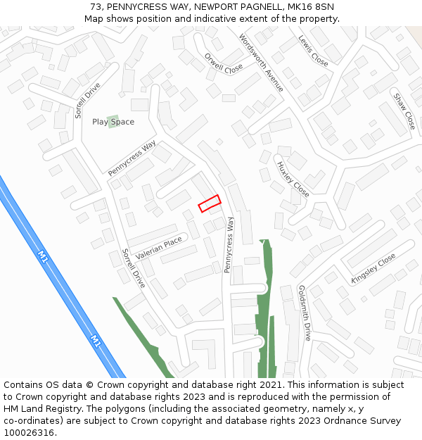 73, PENNYCRESS WAY, NEWPORT PAGNELL, MK16 8SN: Location map and indicative extent of plot