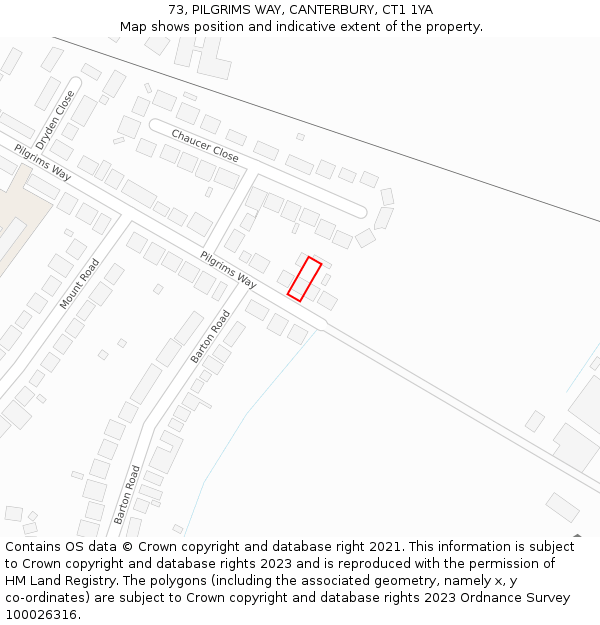 73, PILGRIMS WAY, CANTERBURY, CT1 1YA: Location map and indicative extent of plot