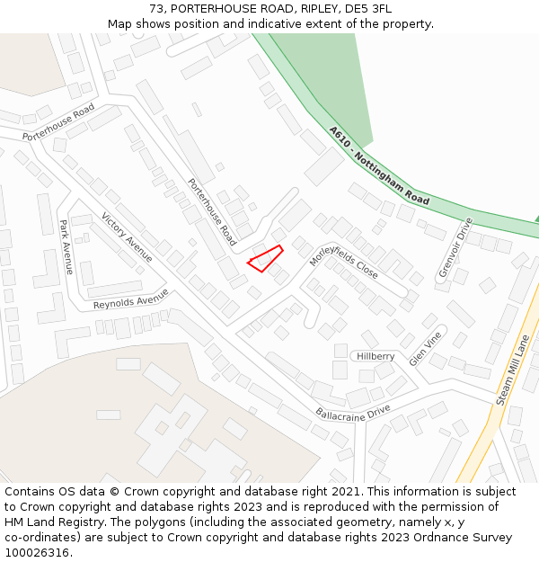 73, PORTERHOUSE ROAD, RIPLEY, DE5 3FL: Location map and indicative extent of plot