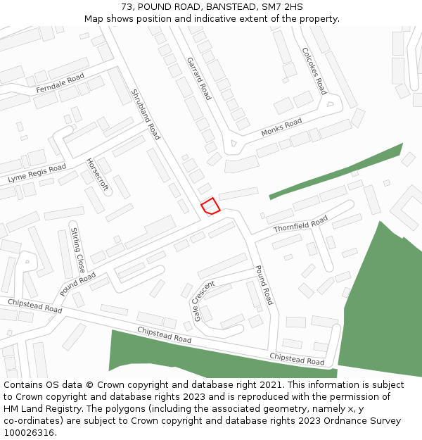 73, POUND ROAD, BANSTEAD, SM7 2HS: Location map and indicative extent of plot