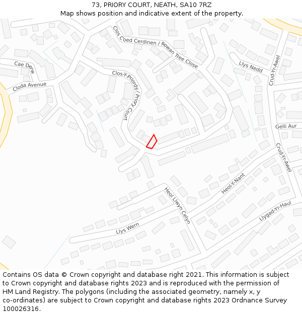 73, PRIORY COURT, NEATH, SA10 7RZ: Location map and indicative extent of plot