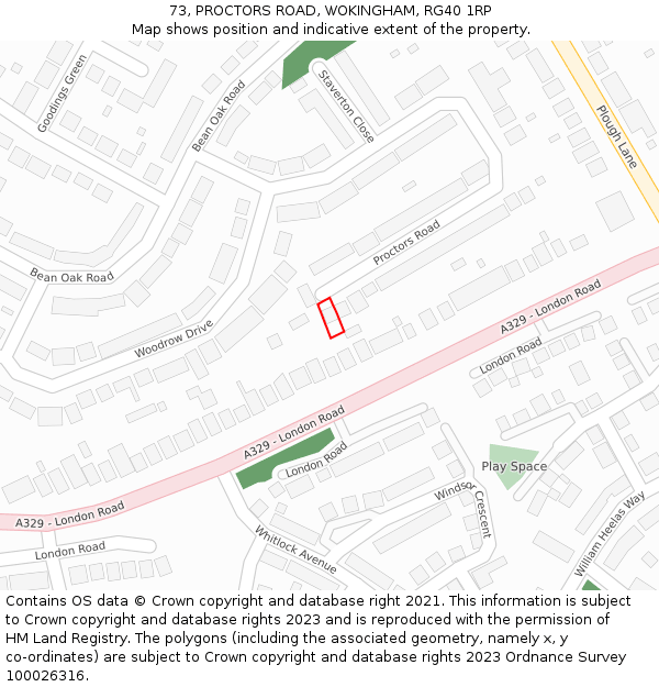 73, PROCTORS ROAD, WOKINGHAM, RG40 1RP: Location map and indicative extent of plot