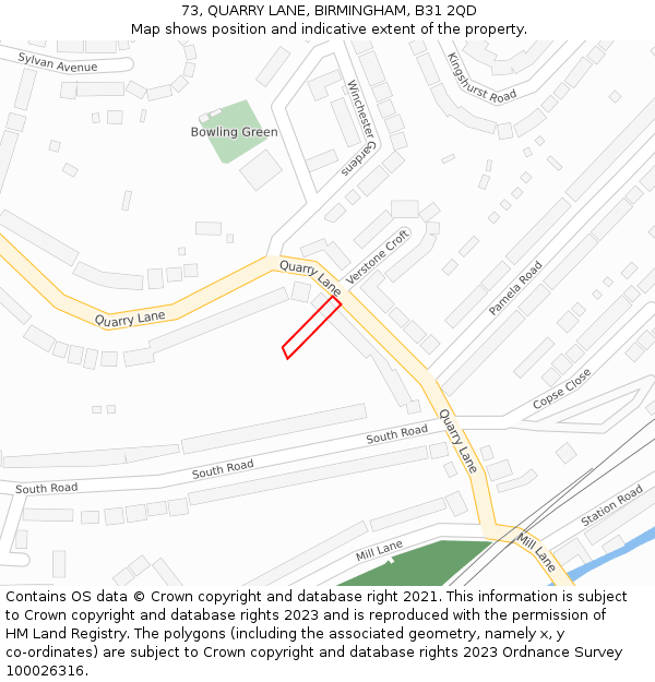 73, QUARRY LANE, BIRMINGHAM, B31 2QD: Location map and indicative extent of plot