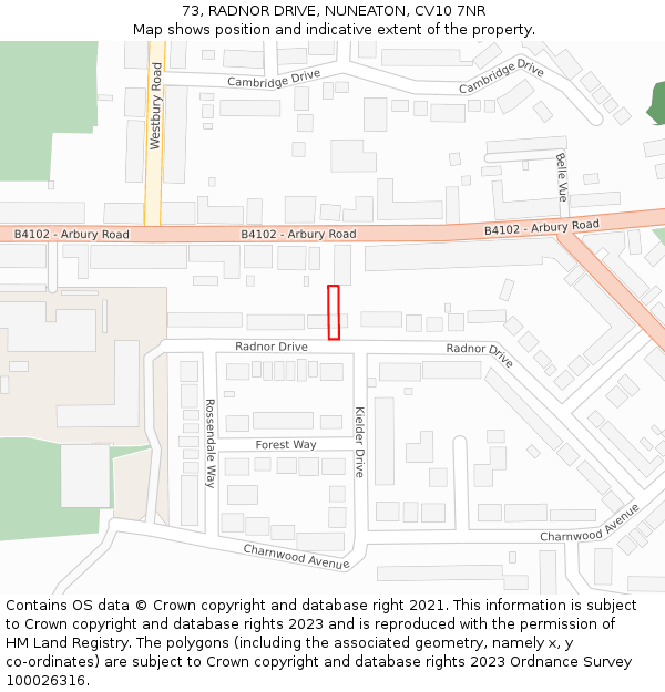 73, RADNOR DRIVE, NUNEATON, CV10 7NR: Location map and indicative extent of plot