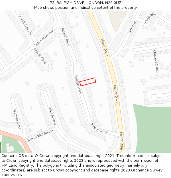 73, RALEIGH DRIVE, LONDON, N20 0UZ: Location map and indicative extent of plot