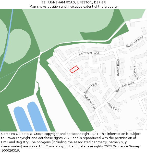 73, RAYNEHAM ROAD, ILKESTON, DE7 8RJ: Location map and indicative extent of plot