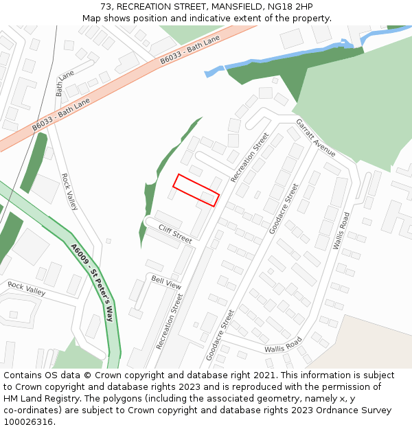 73, RECREATION STREET, MANSFIELD, NG18 2HP: Location map and indicative extent of plot