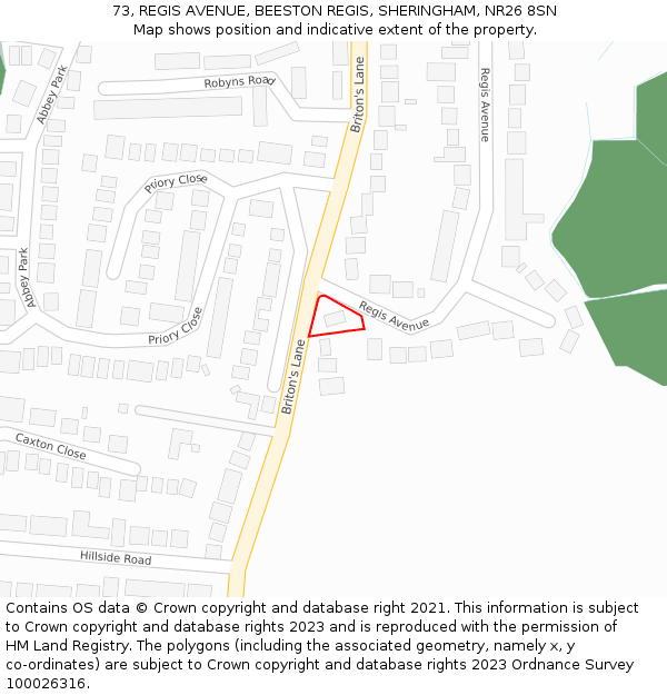 73, REGIS AVENUE, BEESTON REGIS, SHERINGHAM, NR26 8SN: Location map and indicative extent of plot