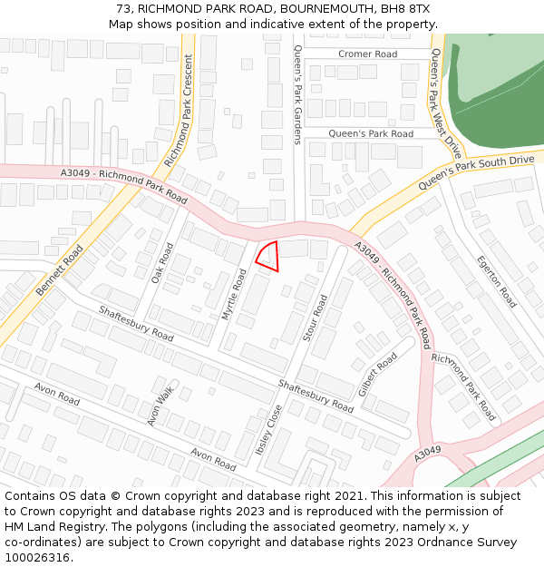 73, RICHMOND PARK ROAD, BOURNEMOUTH, BH8 8TX: Location map and indicative extent of plot