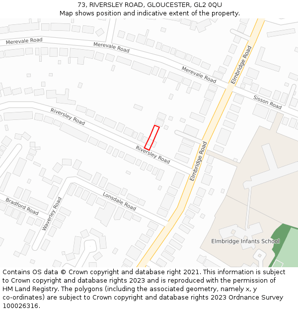 73, RIVERSLEY ROAD, GLOUCESTER, GL2 0QU: Location map and indicative extent of plot