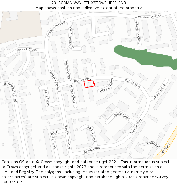 73, ROMAN WAY, FELIXSTOWE, IP11 9NR: Location map and indicative extent of plot