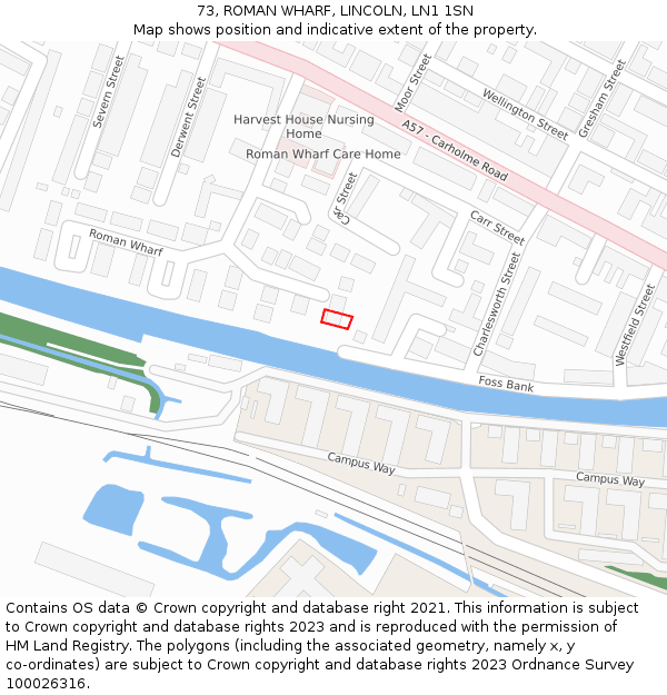 73, ROMAN WHARF, LINCOLN, LN1 1SN: Location map and indicative extent of plot