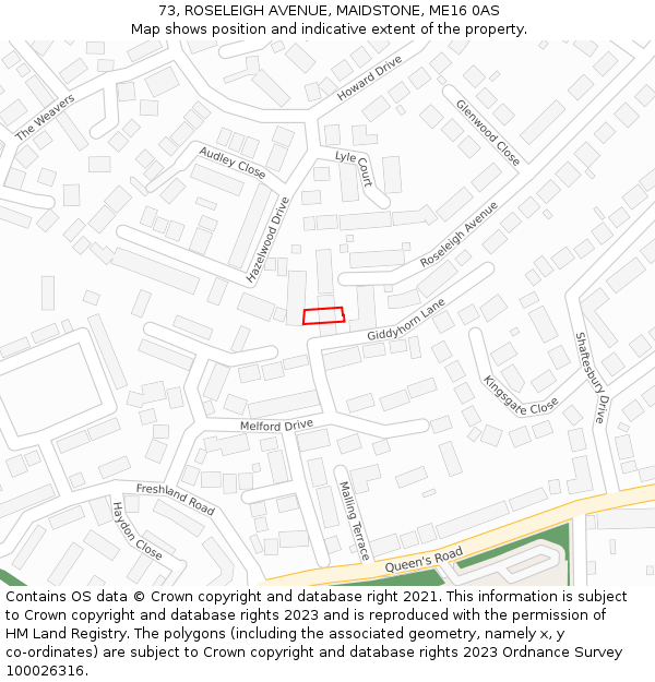 73, ROSELEIGH AVENUE, MAIDSTONE, ME16 0AS: Location map and indicative extent of plot