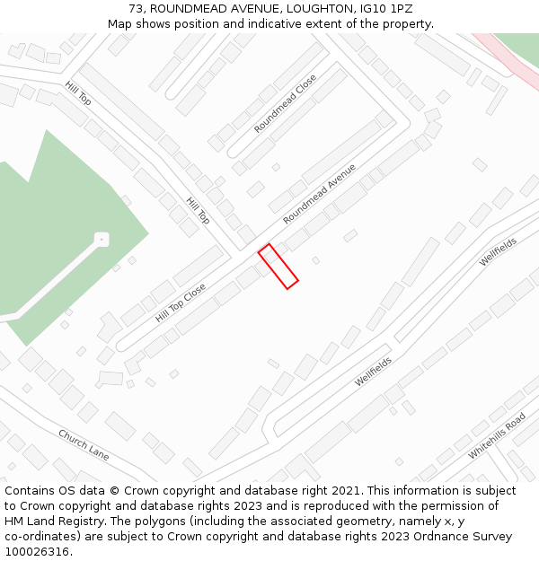 73, ROUNDMEAD AVENUE, LOUGHTON, IG10 1PZ: Location map and indicative extent of plot