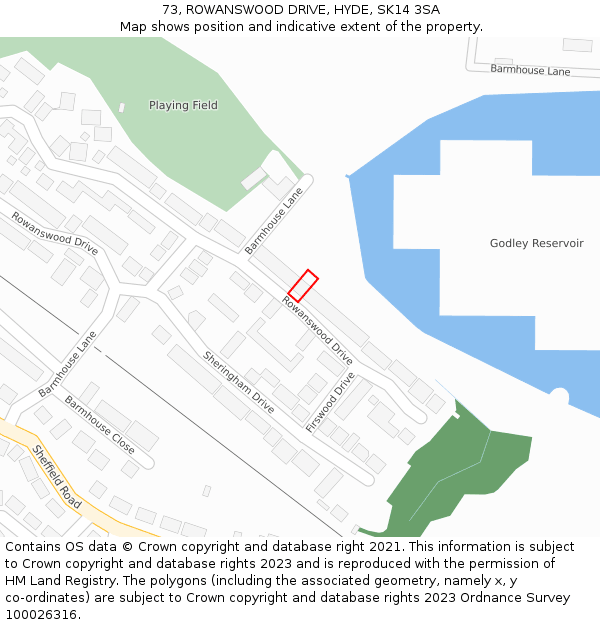 73, ROWANSWOOD DRIVE, HYDE, SK14 3SA: Location map and indicative extent of plot