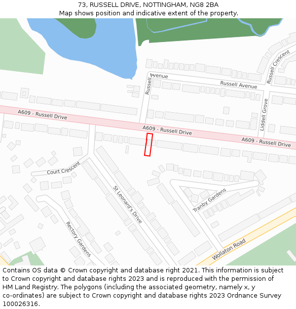 73, RUSSELL DRIVE, NOTTINGHAM, NG8 2BA: Location map and indicative extent of plot