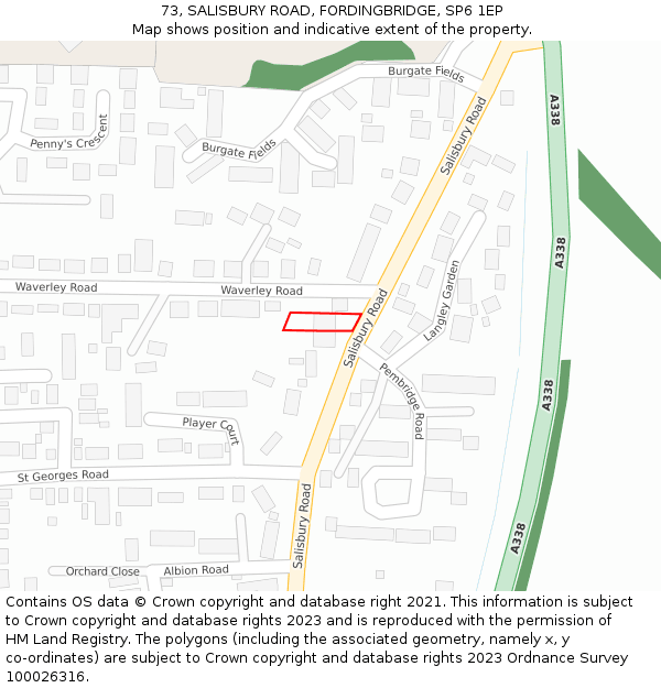 73, SALISBURY ROAD, FORDINGBRIDGE, SP6 1EP: Location map and indicative extent of plot