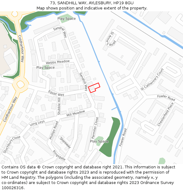 73, SANDHILL WAY, AYLESBURY, HP19 8GU: Location map and indicative extent of plot