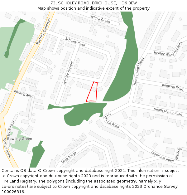 73, SCHOLEY ROAD, BRIGHOUSE, HD6 3EW: Location map and indicative extent of plot